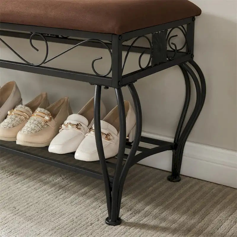 Banc à Chaussures Rembourré Multiusage de Style Industriel pour Entrée
