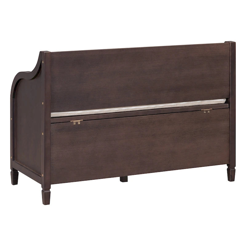 Banc de rangement rustique à dossier haut avec grand espace de rangement dissimulé