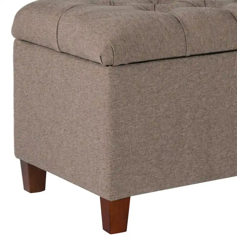 Banc en bois capitonné et rembourré en tissu texturé avec rangement à charnière, marron