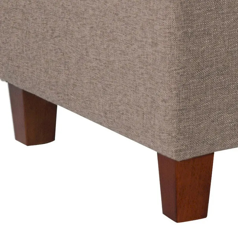 Banc en bois capitonné et rembourré en tissu texturé avec rangement à charnière, marron
