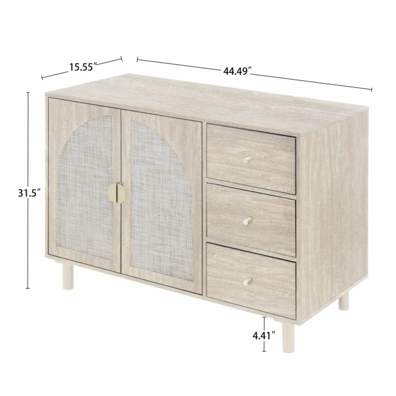 Meuble bas 2 portes 3 tiroirs, idéal pour chambre à coucher ou salon