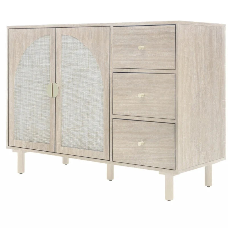 Meuble bas 2 portes 3 tiroirs, idéal pour chambre à coucher ou salon