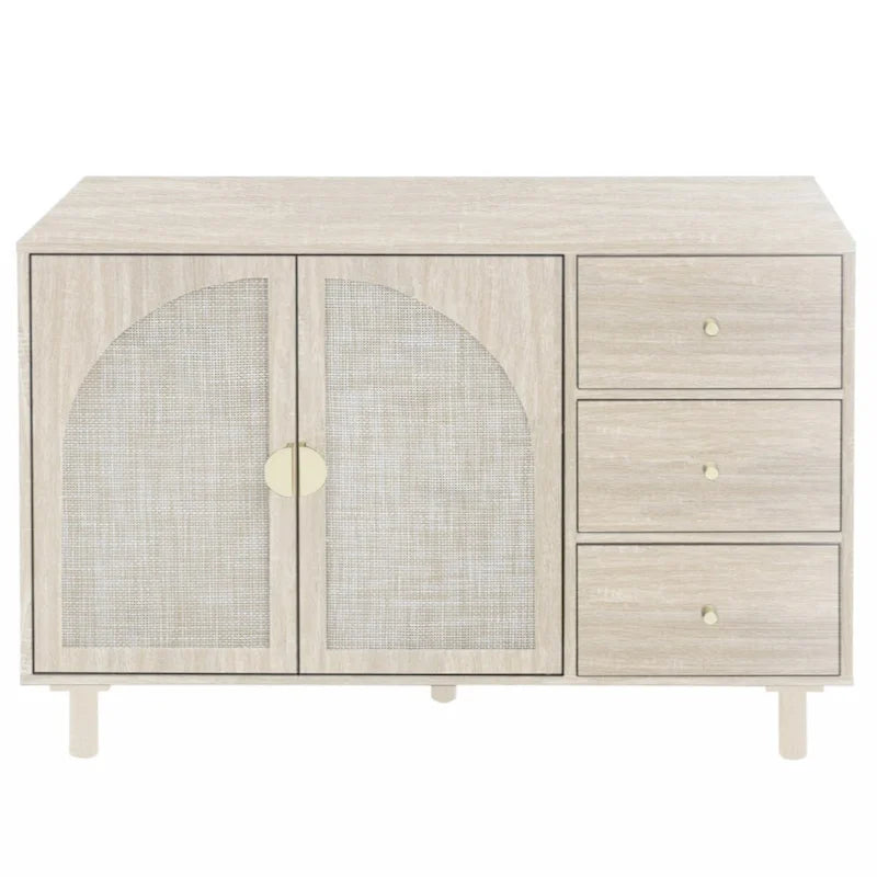 Meuble bas 2 portes 3 tiroirs, idéal pour chambre à coucher ou salon
