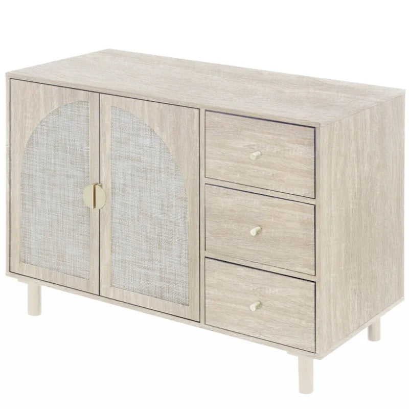 Meuble bas 2 portes 3 tiroirs, idéal pour chambre à coucher ou salon