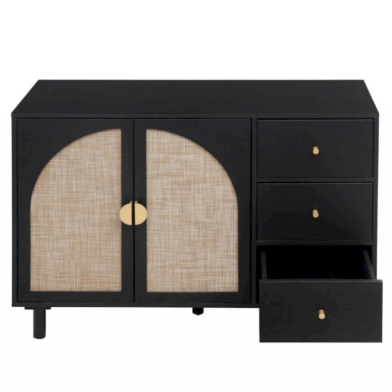 Meuble bas 2 portes 3 tiroirs, idéal pour chambre à coucher ou salon