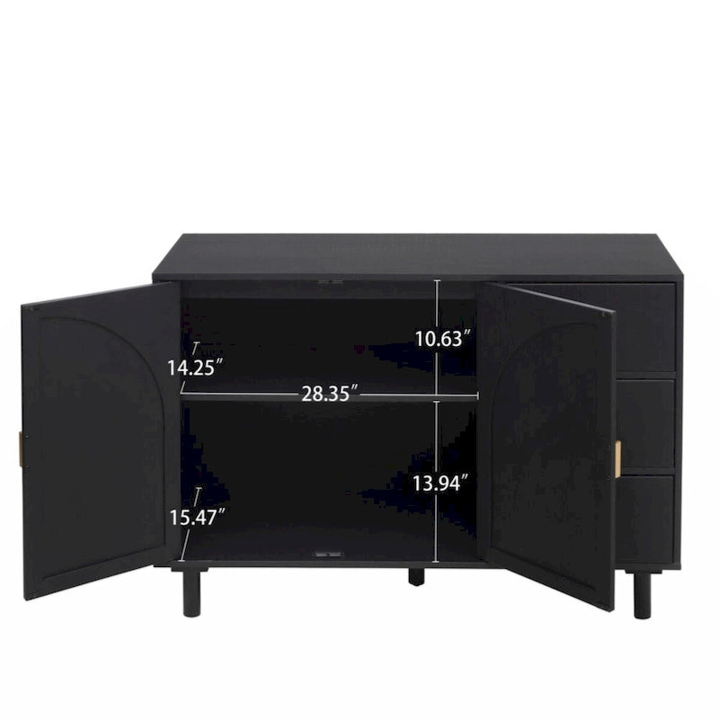 Meuble bas 2 portes 3 tiroirs, idéal pour chambre à coucher ou salon