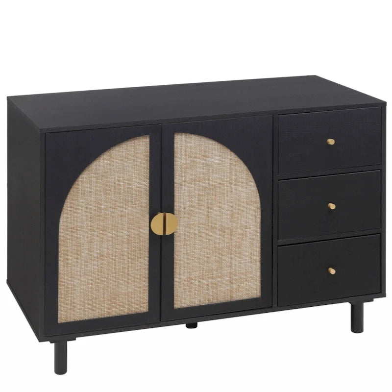 Meuble bas 2 portes 3 tiroirs, idéal pour chambre à coucher ou salon