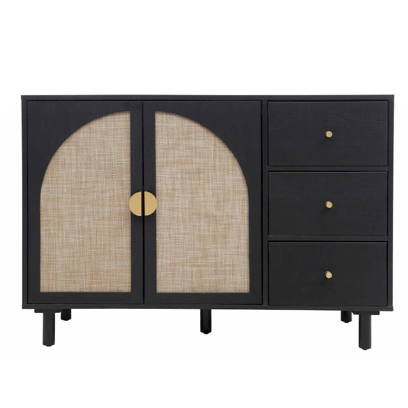 Meuble bas 2 portes 3 tiroirs, idéal pour chambre à coucher ou salon