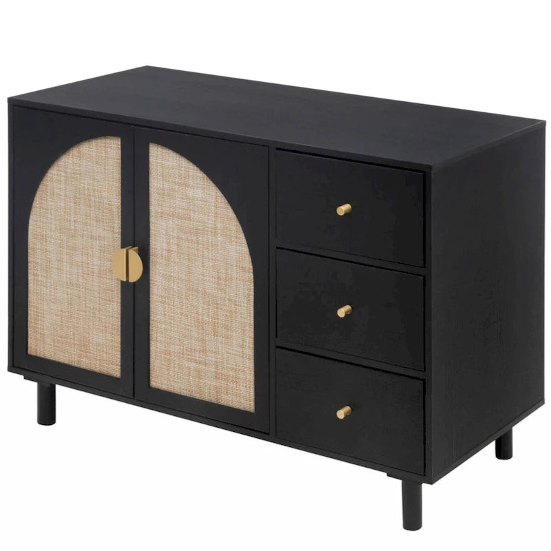 Meuble bas 2 portes 3 tiroirs, idéal pour chambre à coucher ou salon