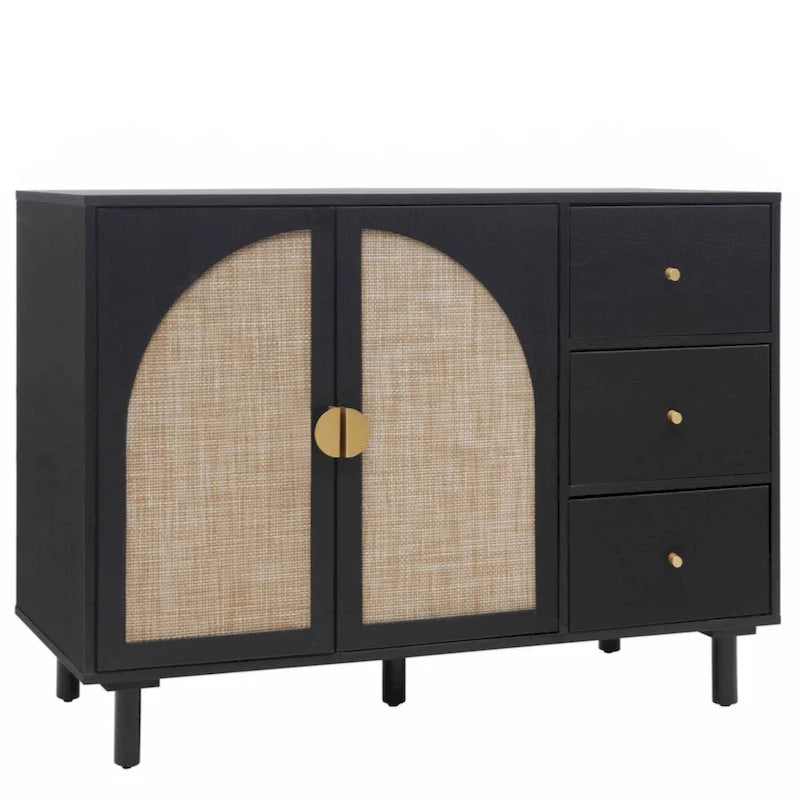 Meuble bas 2 portes 3 tiroirs, idéal pour chambre à coucher ou salon