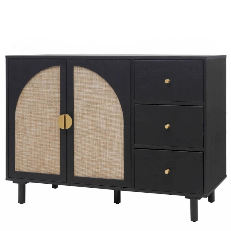 Meuble bas 2 portes 3 tiroirs, idéal pour chambre à coucher ou salon