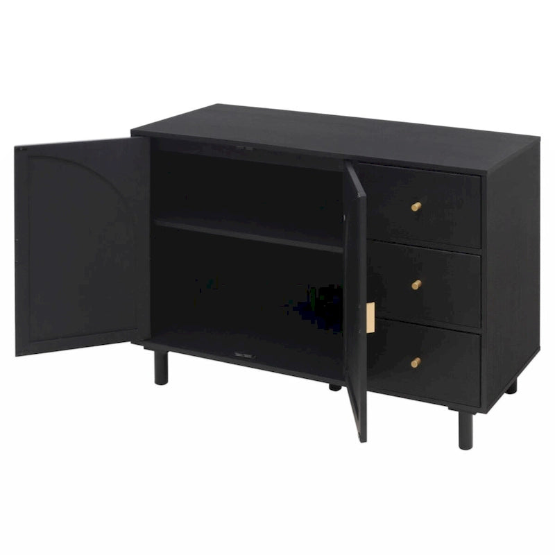 Meuble bas 2 portes 3 tiroirs, idéal pour chambre à coucher ou salon