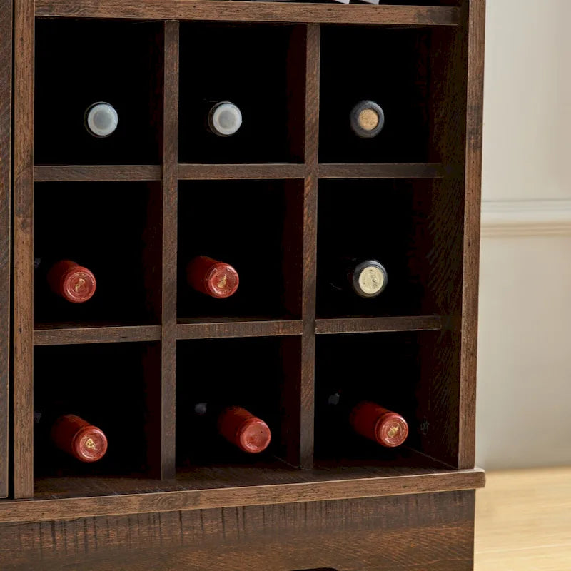 Meuble de bar de style rustique avec casier à vin, buffet de porte de grange, armoire latérale avec tiroir