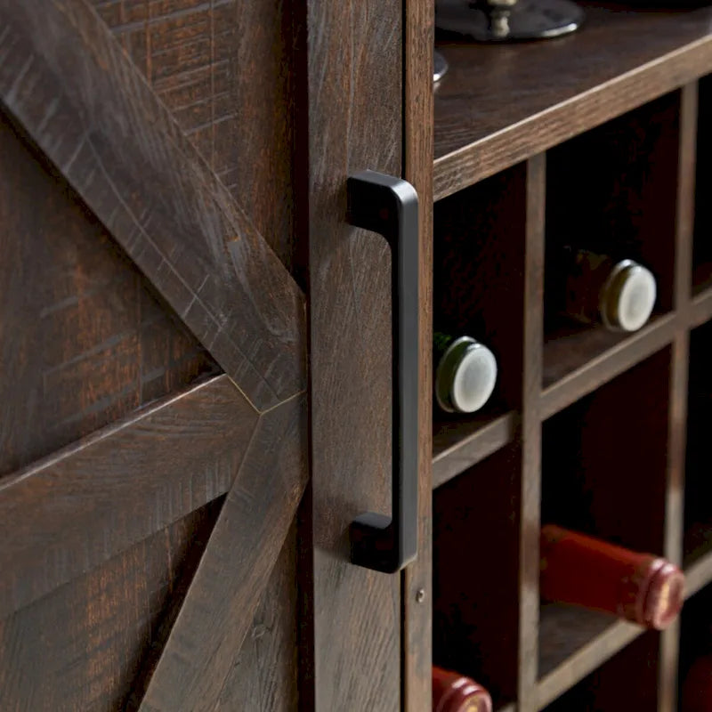 Meuble de bar de style rustique avec casier à vin, buffet de porte de grange, armoire latérale avec tiroir