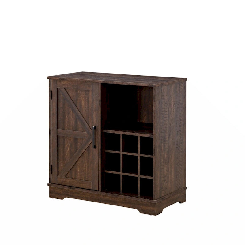 Meuble de bar de style rustique avec casier à vin, buffet de porte de grange, armoire latérale avec tiroir