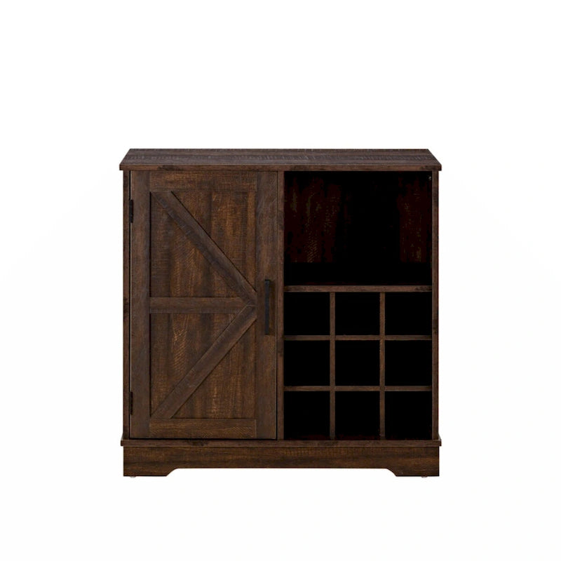 Meuble de bar de style rustique avec casier à vin, buffet de porte de grange, armoire latérale avec tiroir