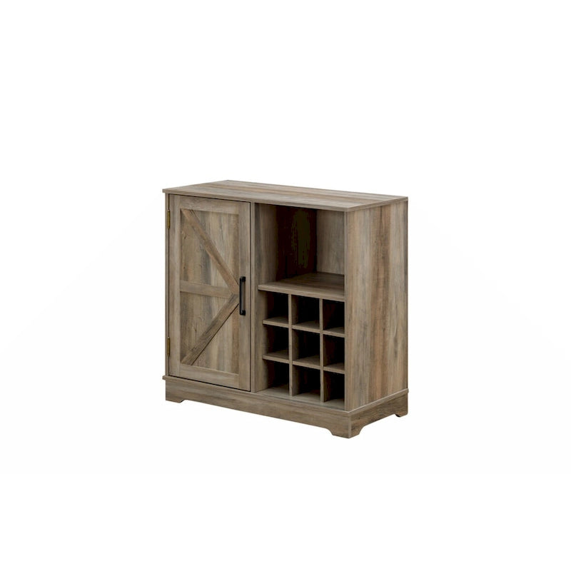 Meuble de bar de style rustique avec casier à vin, buffet de porte de grange, armoire latérale avec tiroir