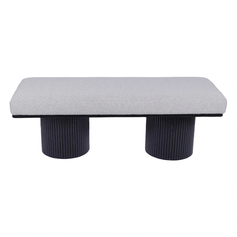 Banc rembourré avec pieds épais noirs Tissu bouclé gris clair Banc de bout de lit de style contemporain pour chambre à coucher et salon