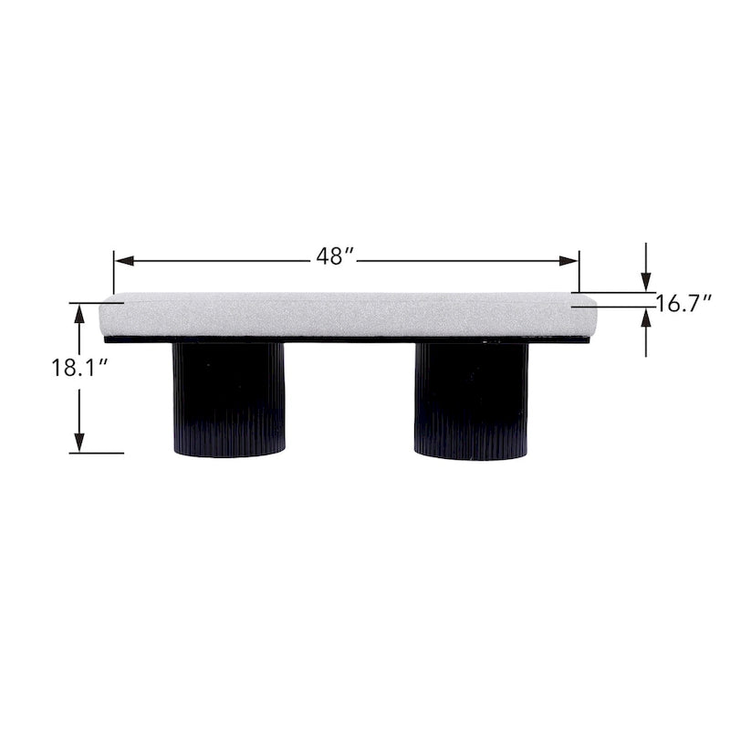 Banc rembourré avec pieds épais noirs Tissu bouclé gris clair Banc de bout de lit de style contemporain pour chambre à coucher et salon