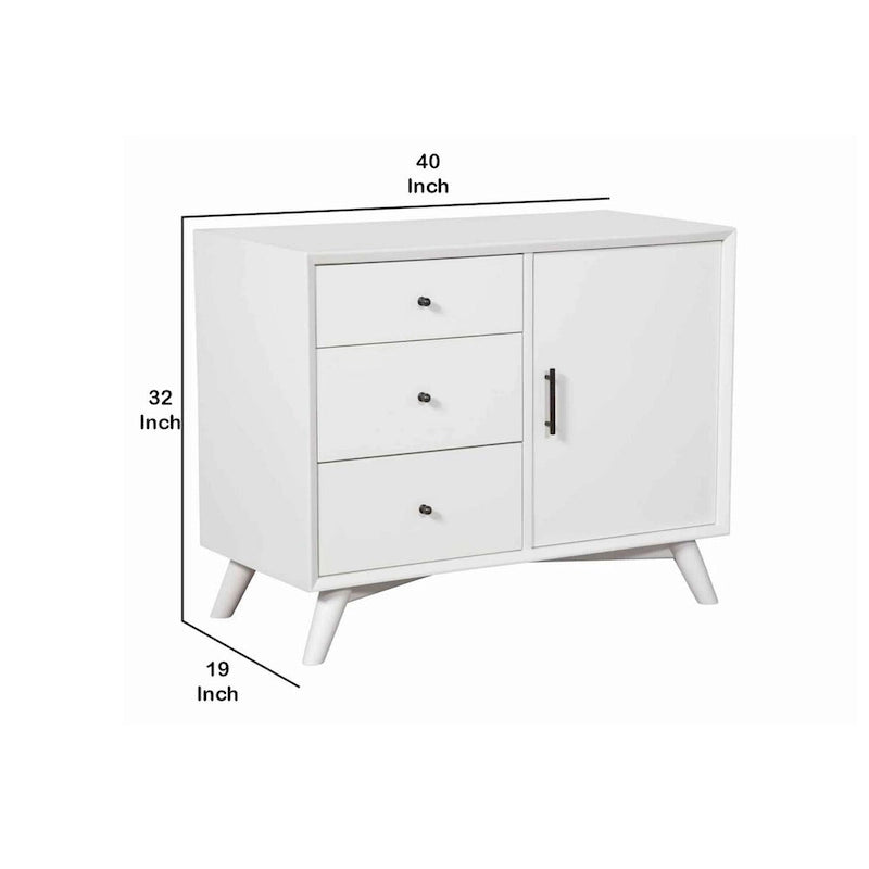 Meuble d'appoint en bois avec 3 tiroirs et 1 porte, Blanc