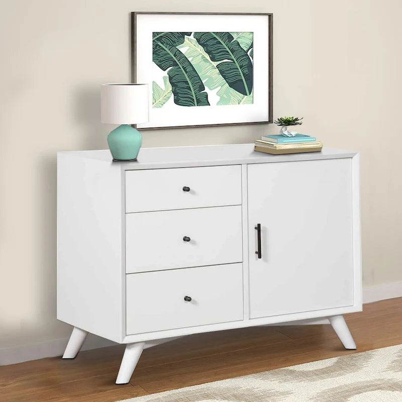 Meuble d'appoint en bois avec 3 tiroirs et 1 porte, Blanc