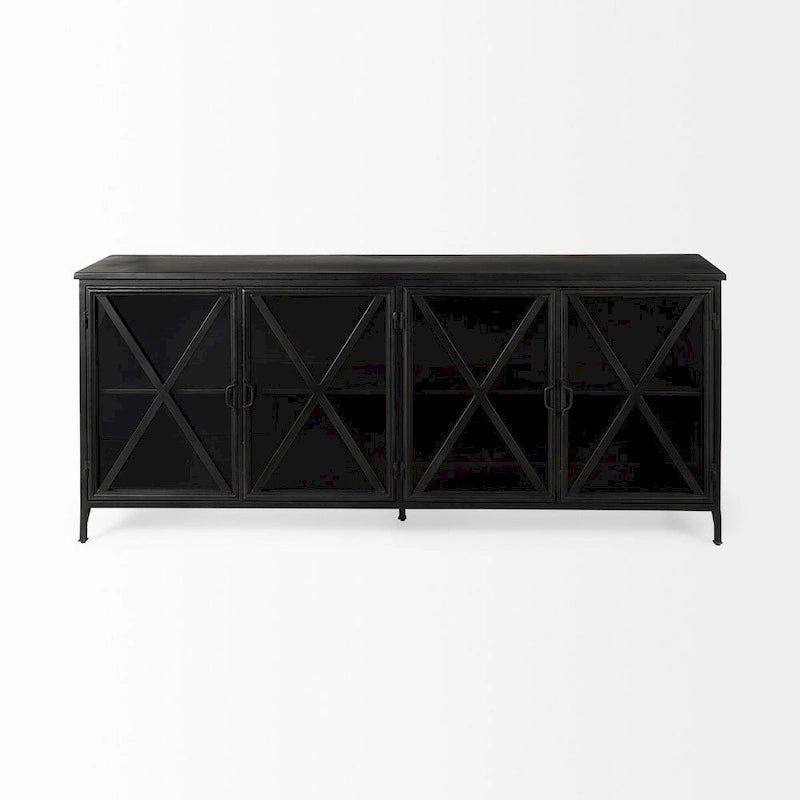 I Meuble bas en métal noir avec portes vitrées - 79,0 L x 16,0 P x 33,0 H
