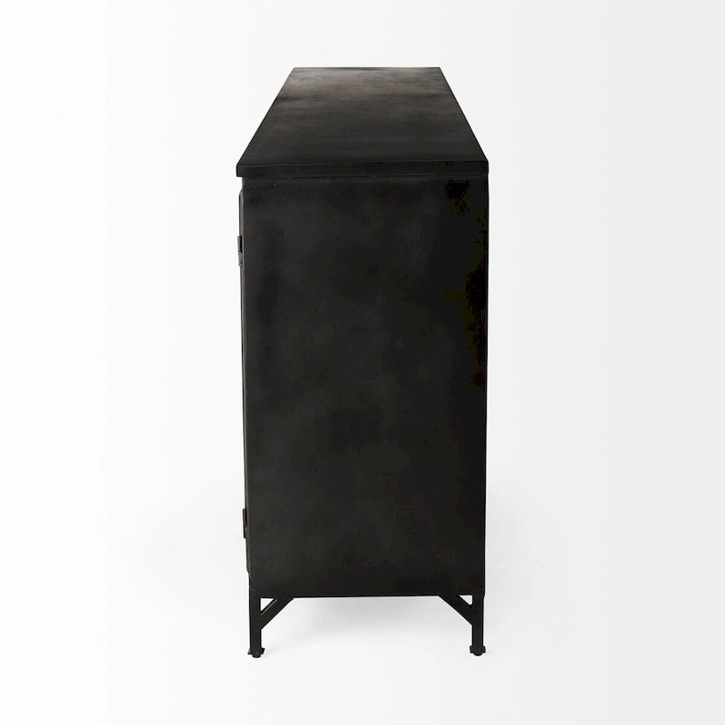 I Meuble bas en métal noir avec portes vitrées - 79,0 L x 16,0 P x 33,0 H