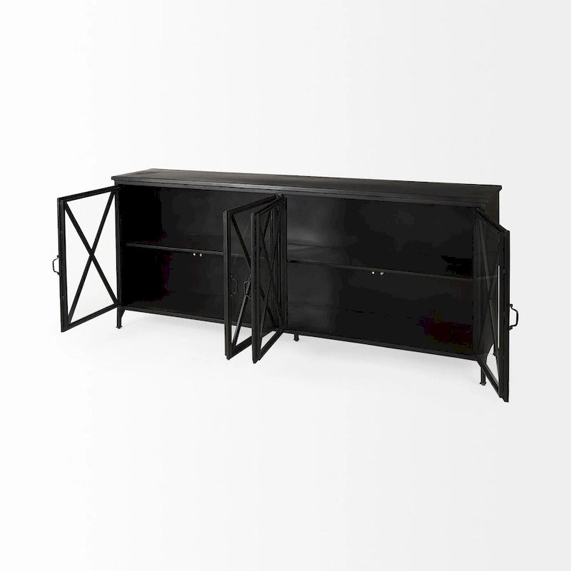 I Meuble bas en métal noir avec portes vitrées - 79,0 L x 16,0 P x 33,0 H