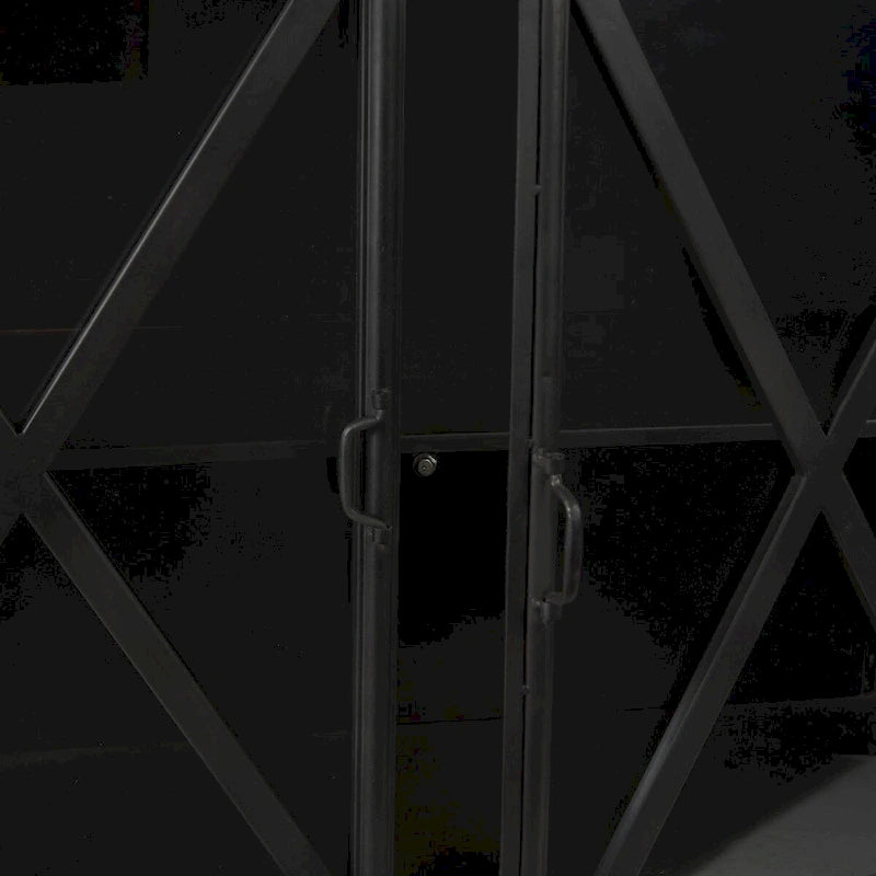 I Meuble bas en métal noir avec portes vitrées - 79,0 L x 16,0 P x 33,0 H