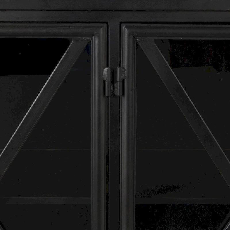 I Meuble bas en métal noir avec portes vitrées - 79,0 L x 16,0 P x 33,0 H