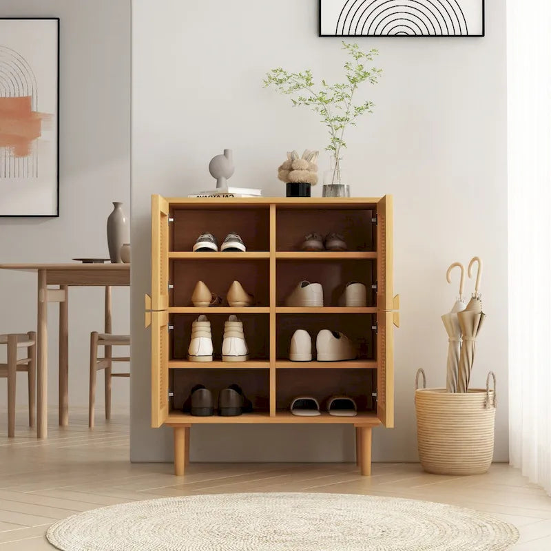 Buffet Moderne 4 Portes avec Rangement en Rotin