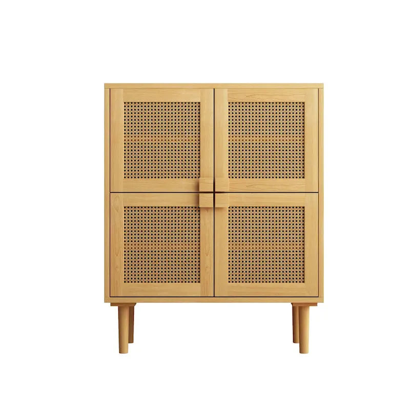 Buffet Moderne 4 Portes avec Rangement en Rotin