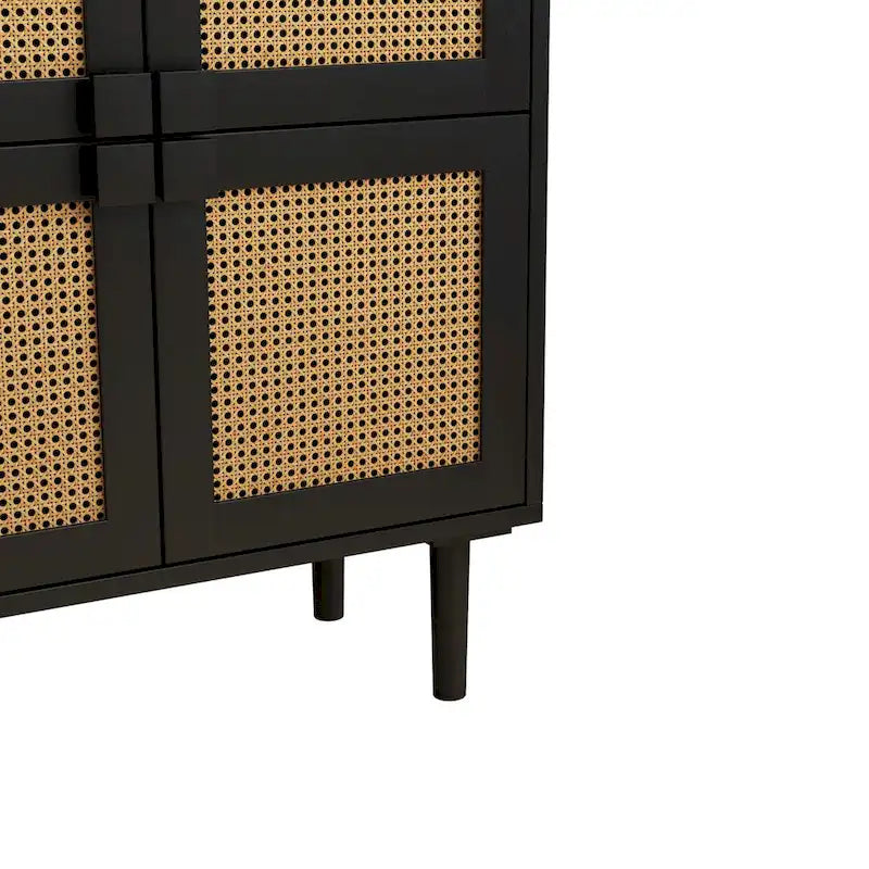 Buffet Moderne 4 Portes avec Rangement en Rotin