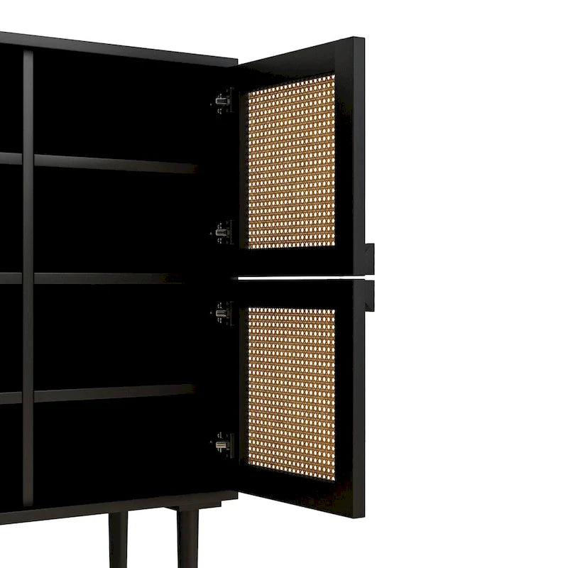 Buffet Moderne 4 Portes avec Rangement en Rotin