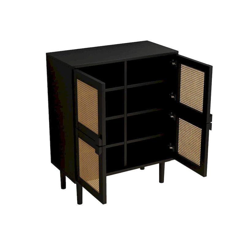 Buffet Moderne 4 Portes avec Rangement en Rotin