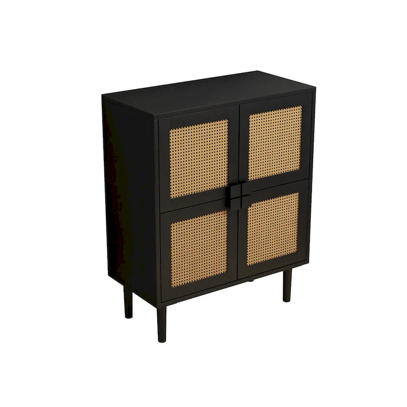 Buffet Moderne 4 Portes avec Rangement en Rotin