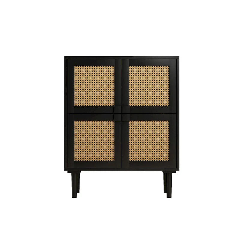 Buffet Moderne 4 Portes avec Rangement en Rotin