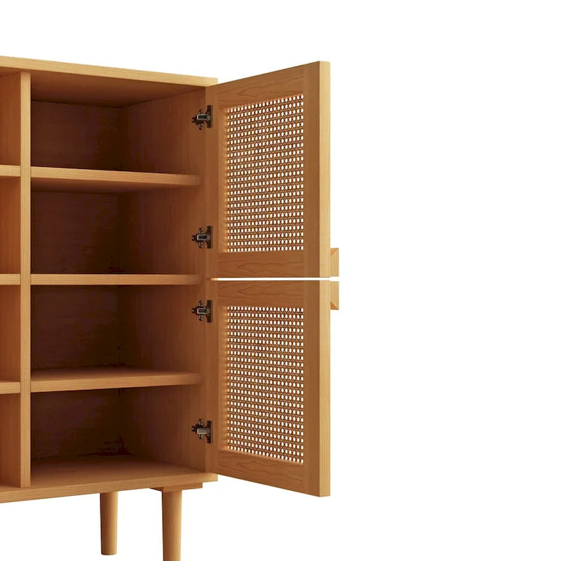 Buffet Moderne 4 Portes avec Rangement en Rotin