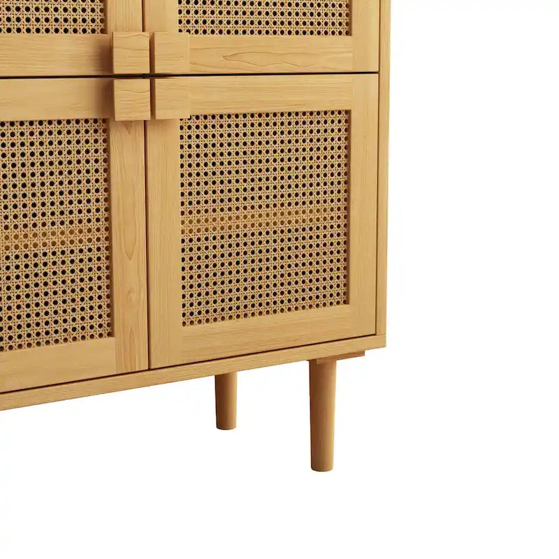 Buffet Moderne 4 Portes avec Rangement en Rotin