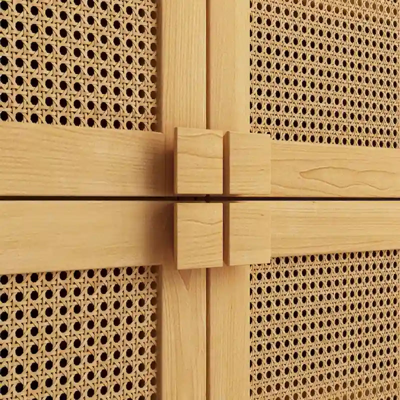 Buffet Moderne 4 Portes avec Rangement en Rotin