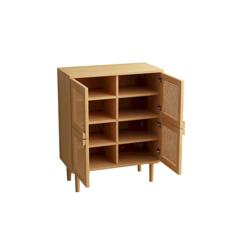 Buffet Moderne 4 Portes avec Rangement en Rotin