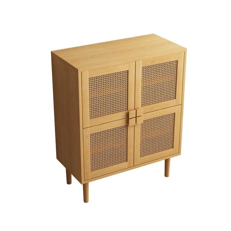 Buffet Moderne 4 Portes avec Rangement en Rotin
