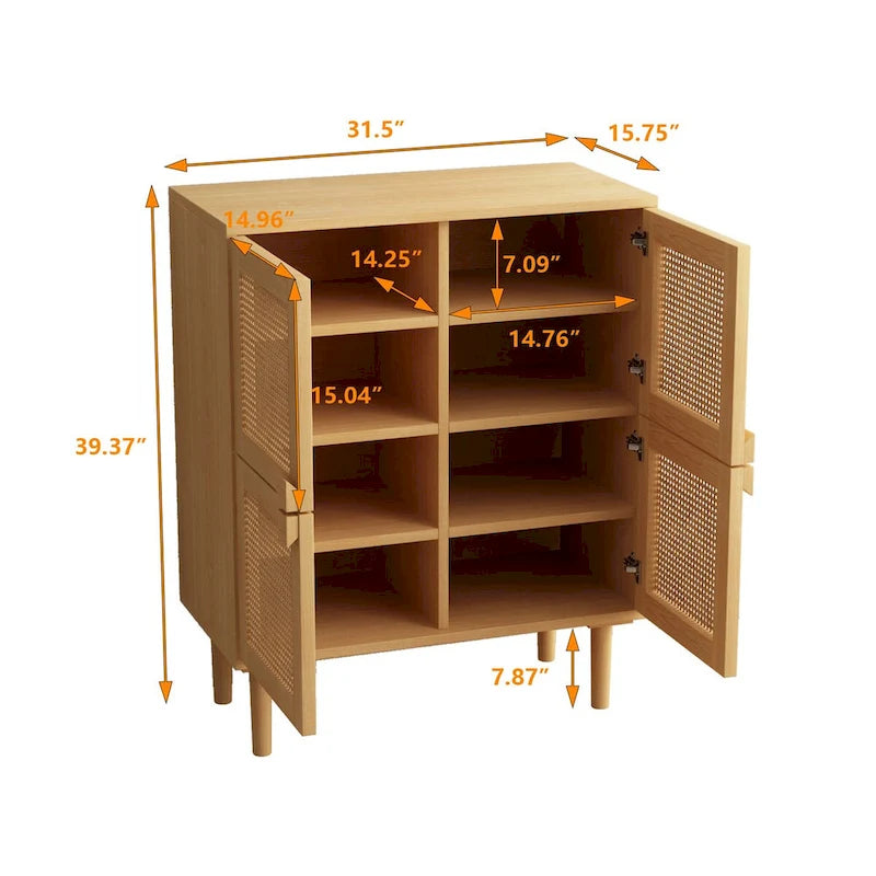 Buffet Moderne 4 Portes avec Rangement en Rotin
