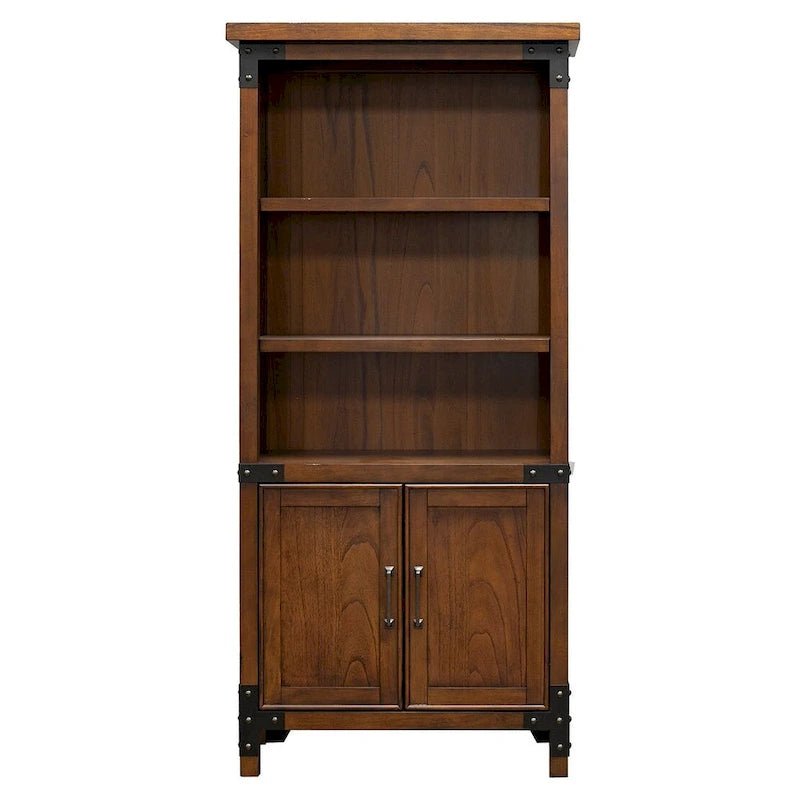 Bibliothèque rustique avec portes, étagères de bureau, meuble de rangement, marron - 34L x 72H x 15P