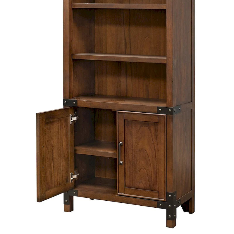 Bibliothèque rustique avec portes, étagères de bureau, meuble de rangement, marron - 34L x 72H x 15P