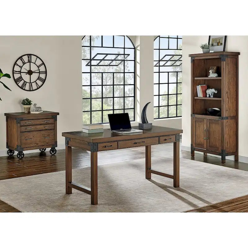Bibliothèque rustique avec portes, étagères de bureau, meuble de rangement, marron - 34L x 72H x 15P