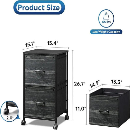 Classeur mobile à 2 tiroirs - 15,7P x 15,4L x 26,8H