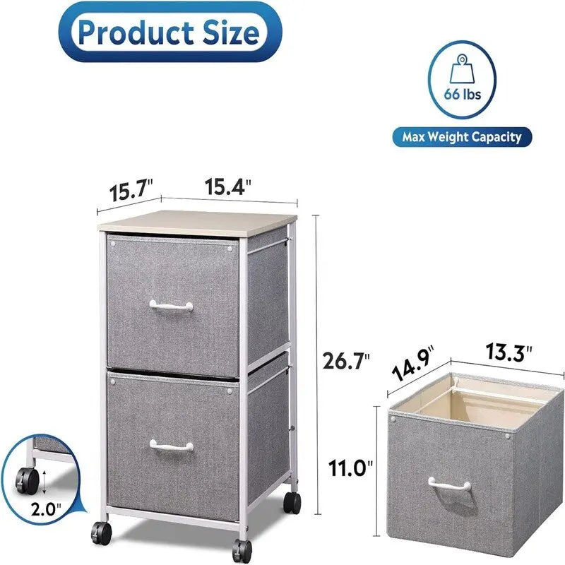 Classeur mobile à 2 tiroirs - 15,7P x 15,4L x 26,8H