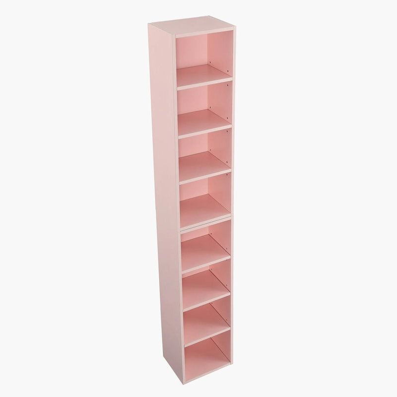 Tour de rangement multimédia à 8 niveaux, meuble de rangement CD/DVD fin avec étagères réglables, bibliothèque haute et étroite.