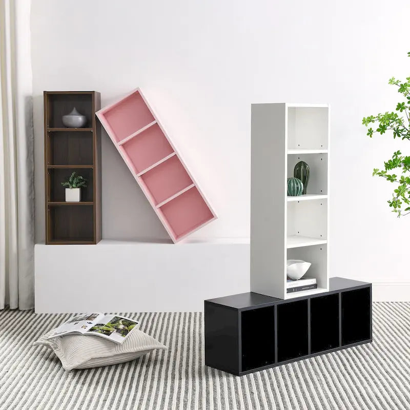 Tour de rangement multimédia à 8 niveaux, meuble de rangement CD/DVD fin avec étagères réglables, bibliothèque haute et étroite.
